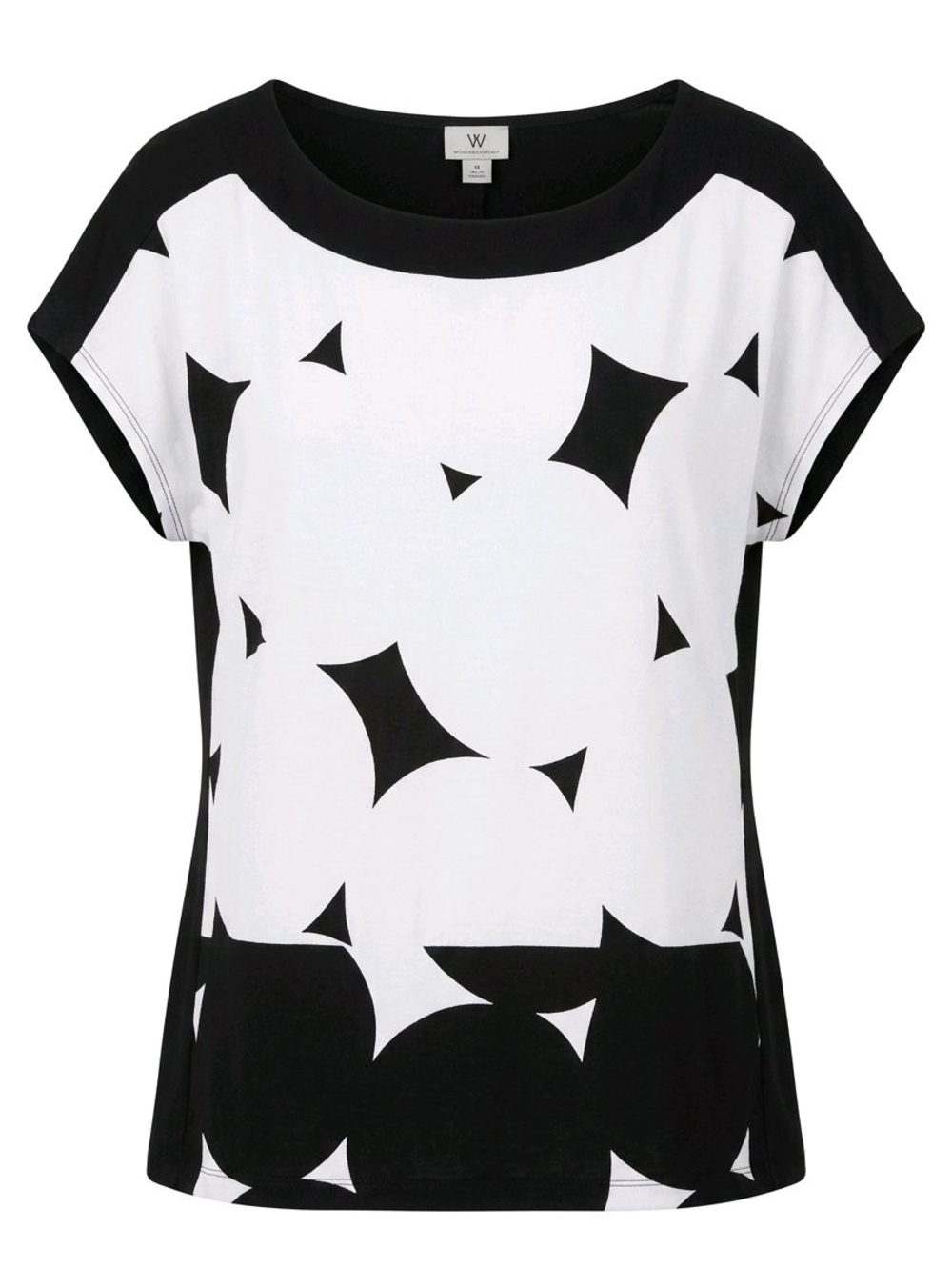 Worthington Black & White Geometric Cap-Sleeve Tee
